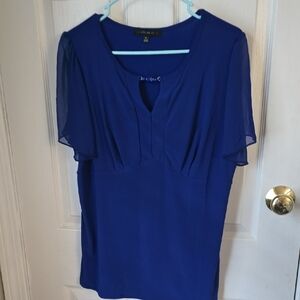 Atelier cobalt blue flutter sleeve blouse with keyhole detail